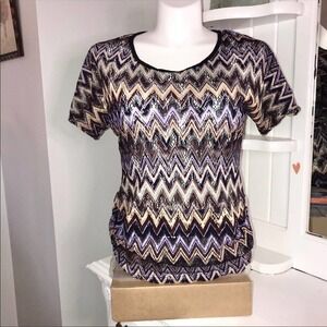 Lavish Crochet Chevron Boho Purple Scoop Neck Top